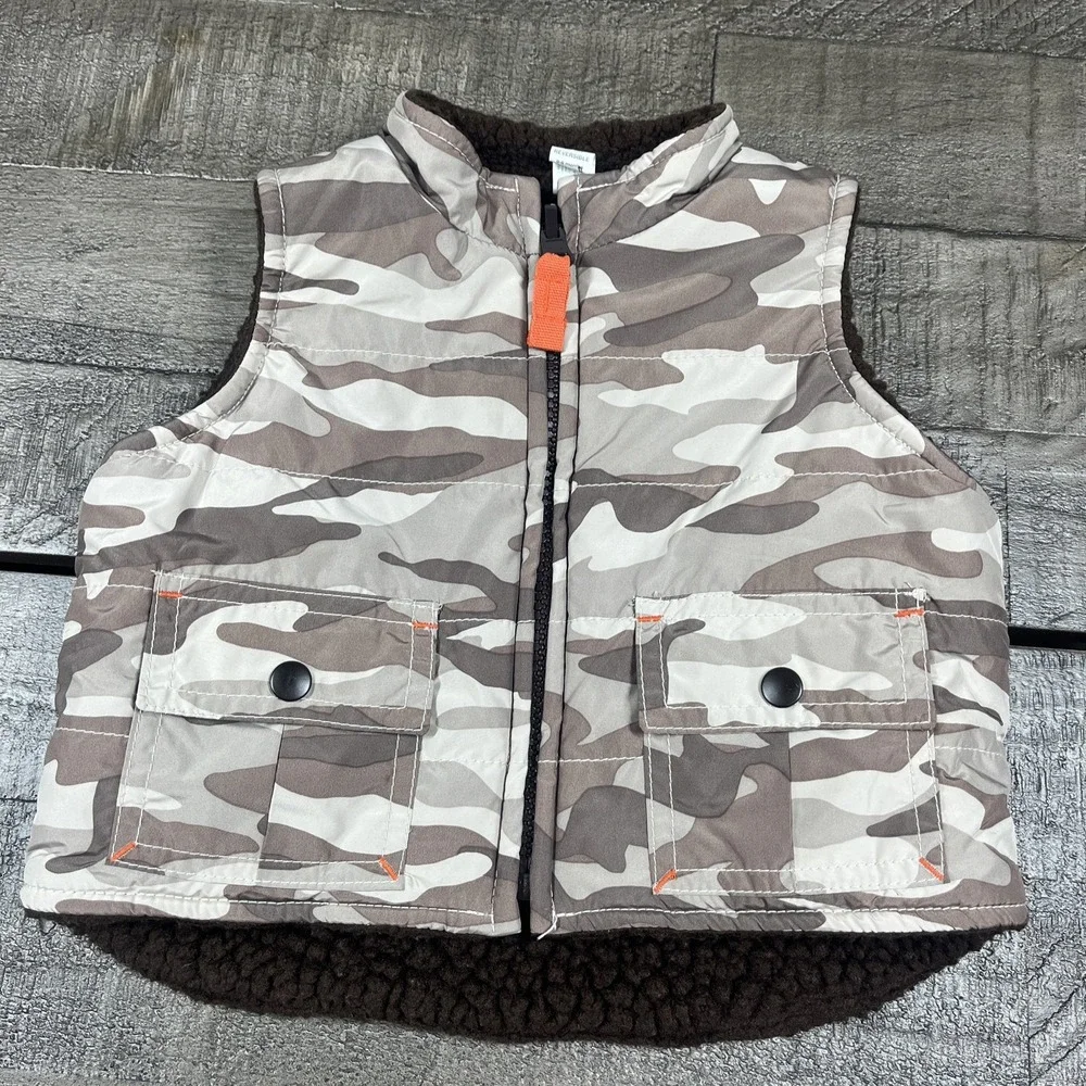 Baby Gap Vest Puffer‎ 0-6 Months Army Military Camp Sherpa Lined